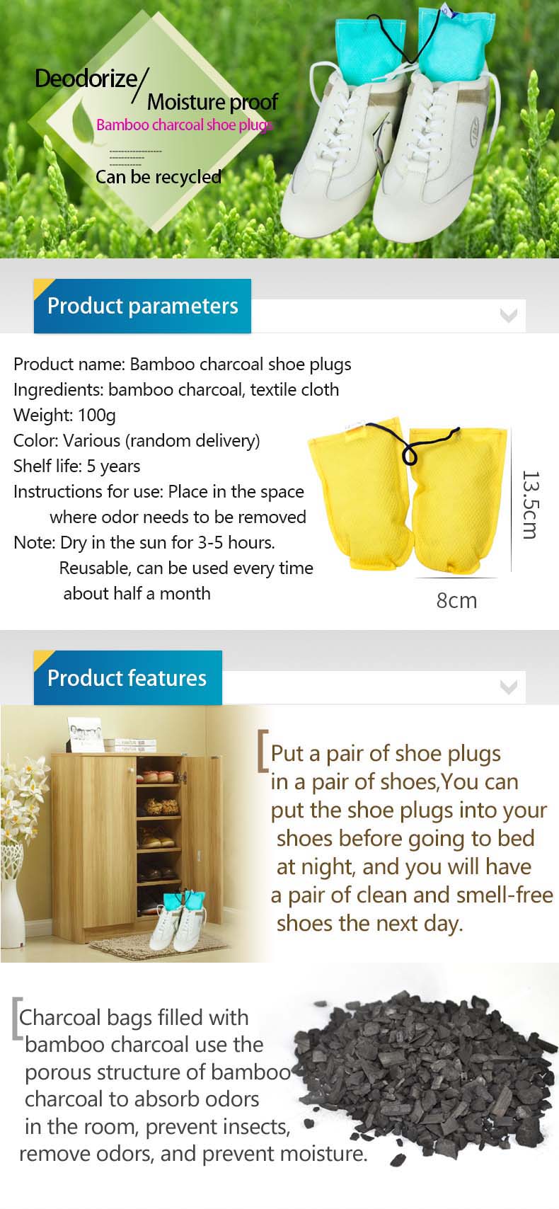 Bamboo Charcoal Shoe Inserts A - Activated Carbon Bag 评论和价格